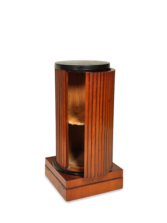 Giuseppe  Borsato - An Italian Neoclassical carved, veneered and ebonized cherry wood cylindrical pedestal cupboard | MasterArt